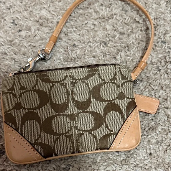 Coach Tan and Brown Signature Wristlet - Picture 4 of 7